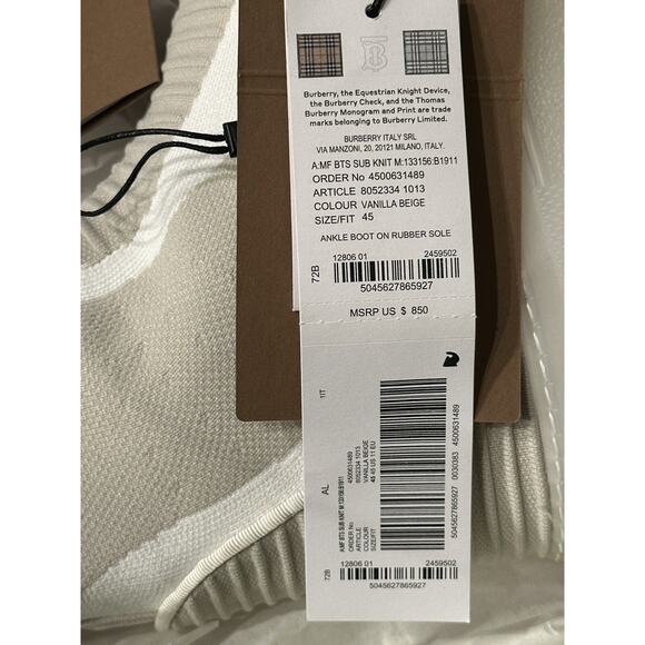 NIB $850 Burberry Men\'s Vanilla Beige High-top Sneakers 12 US (45 Eu) 8052334 IT